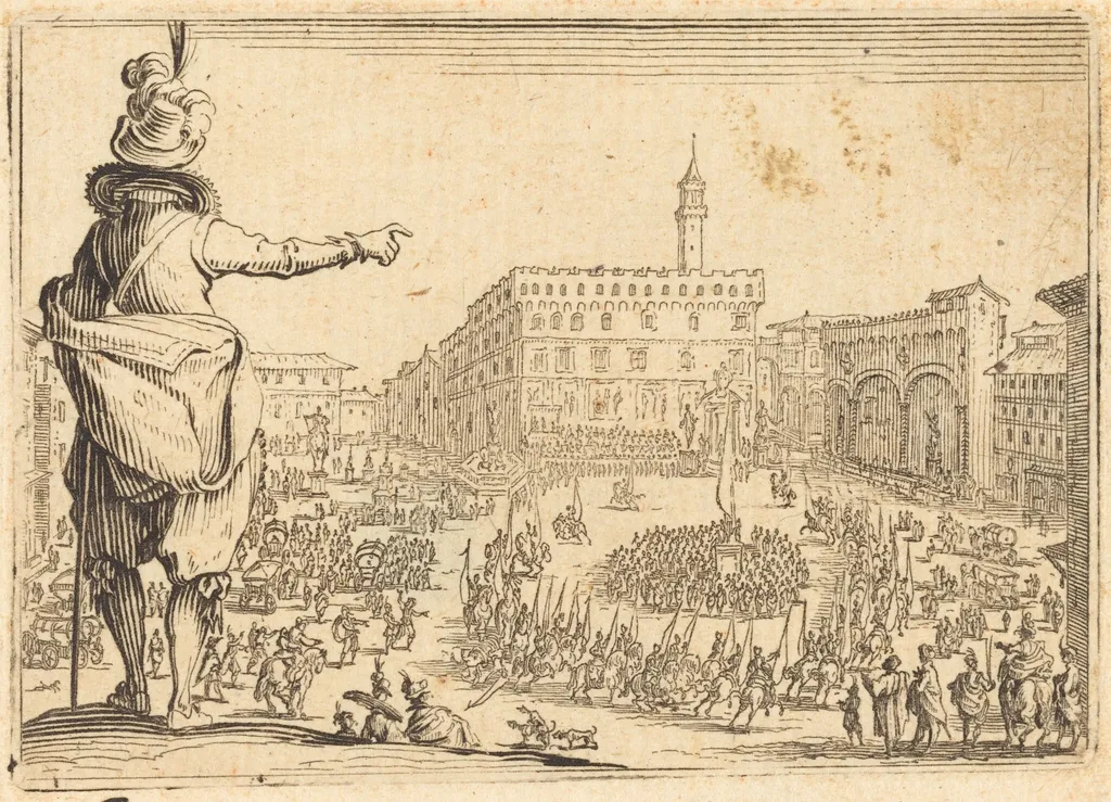 Piazza della Signoria, Florence, by Jacques Callot, ink, 1622
