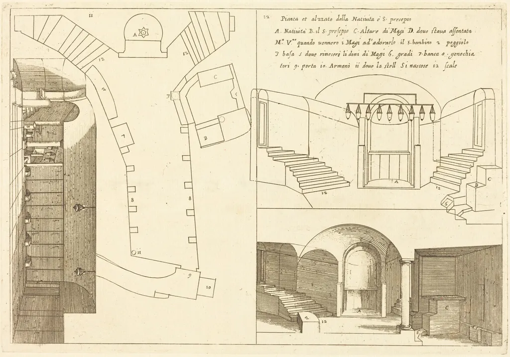 Plan and Elevation of the Church of the Holy Nativity, by Jacques Callot, ink, 1619