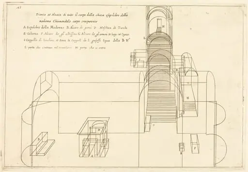 Plan and Elevation of the Church of the Madonna's Sepulchre, by Jacques Callot