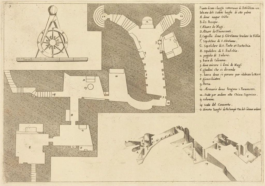 Plan of All the Important Places in Bethlehem, by Jacques Callot, ink, 1619