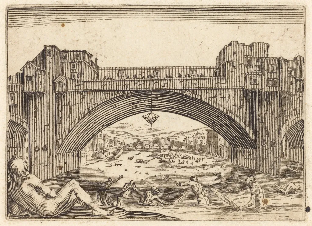 Ponte Vecchio, Florence, by Jacques Callot, ink, 1622