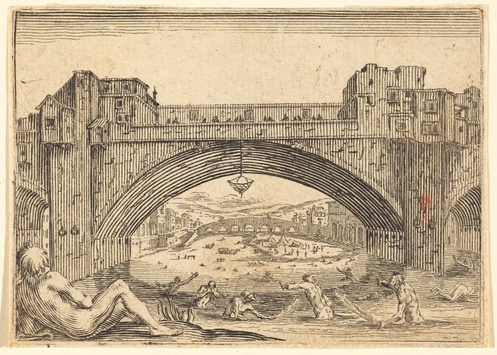 Ponte Vecchio, Florence, by Jacques Callot, ink, 1622