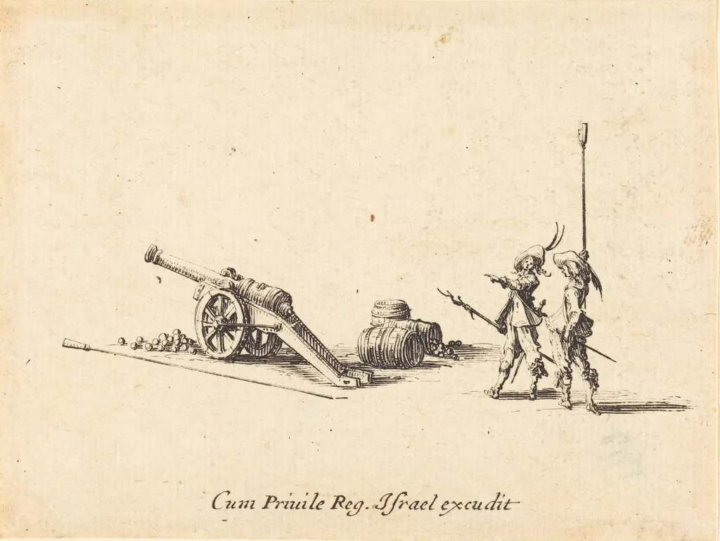 Preparing to Fire the Cannon, by Jacques Callot, ink, 1634