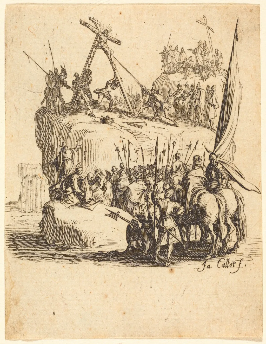 Raising of the Cross, by Jacques Callot, ink, 1624