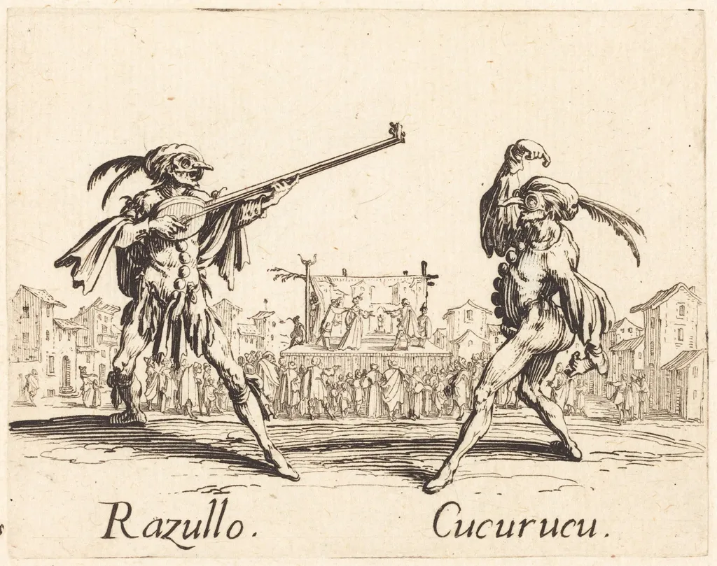 Razullo and Cucurucu, by Jacques Callot, ink, 1622