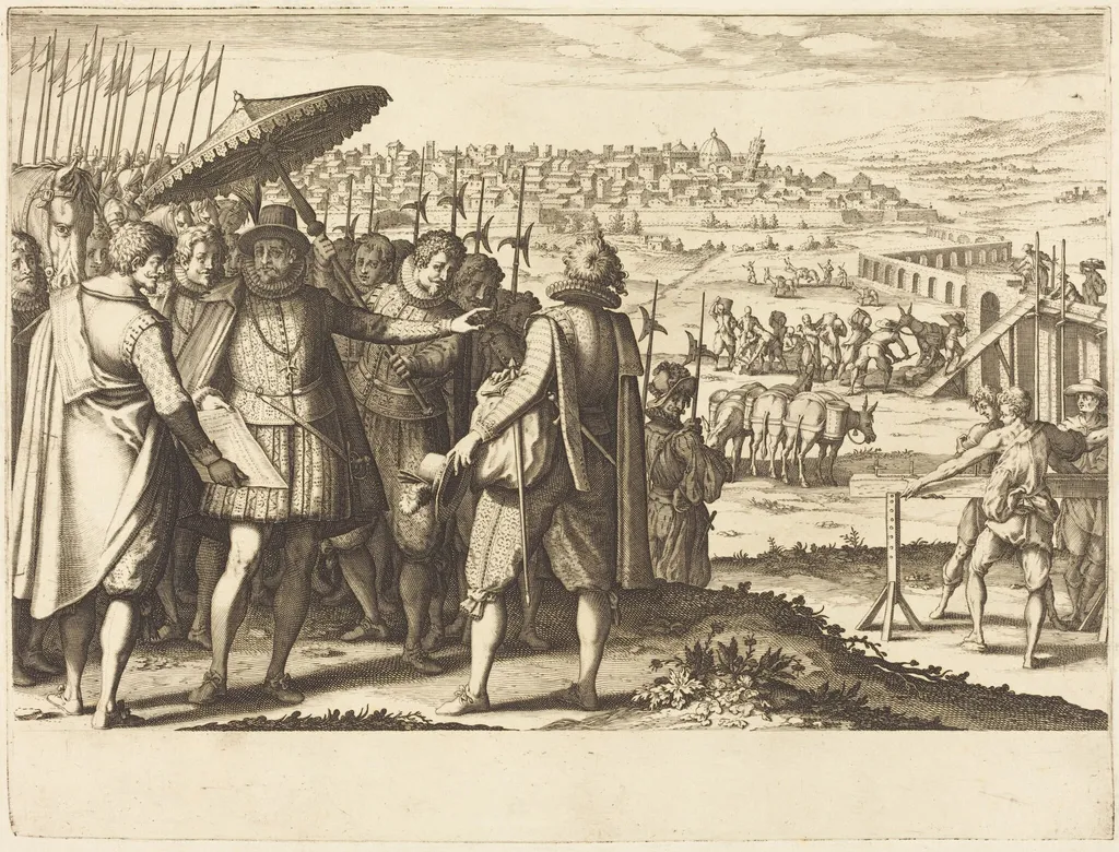 Restoration of the Aqueduct at Pisa, by Jacques Callot, ink, 1614