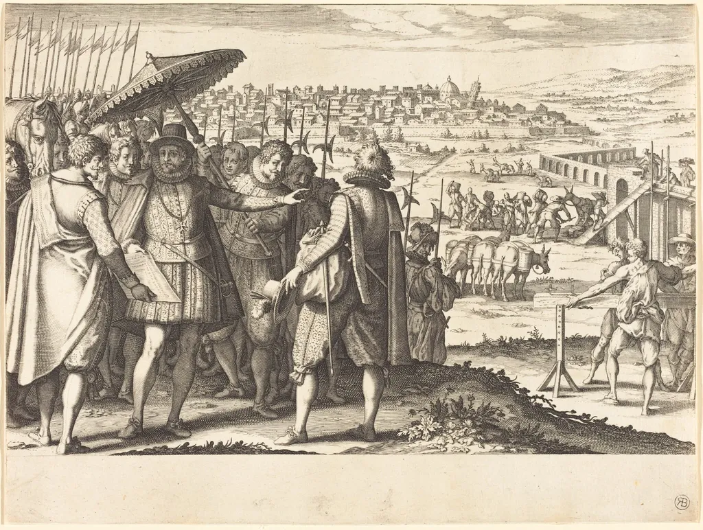 Restoration of the Aqueduct at Pisa, by Jacques Callot, ink, 1614