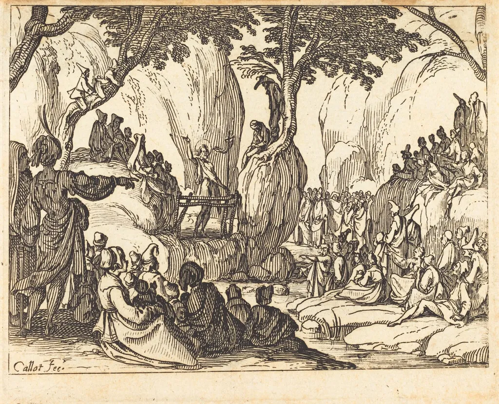 Saint John Preaching in the Desert, by Jacques Callot, ink, 1634