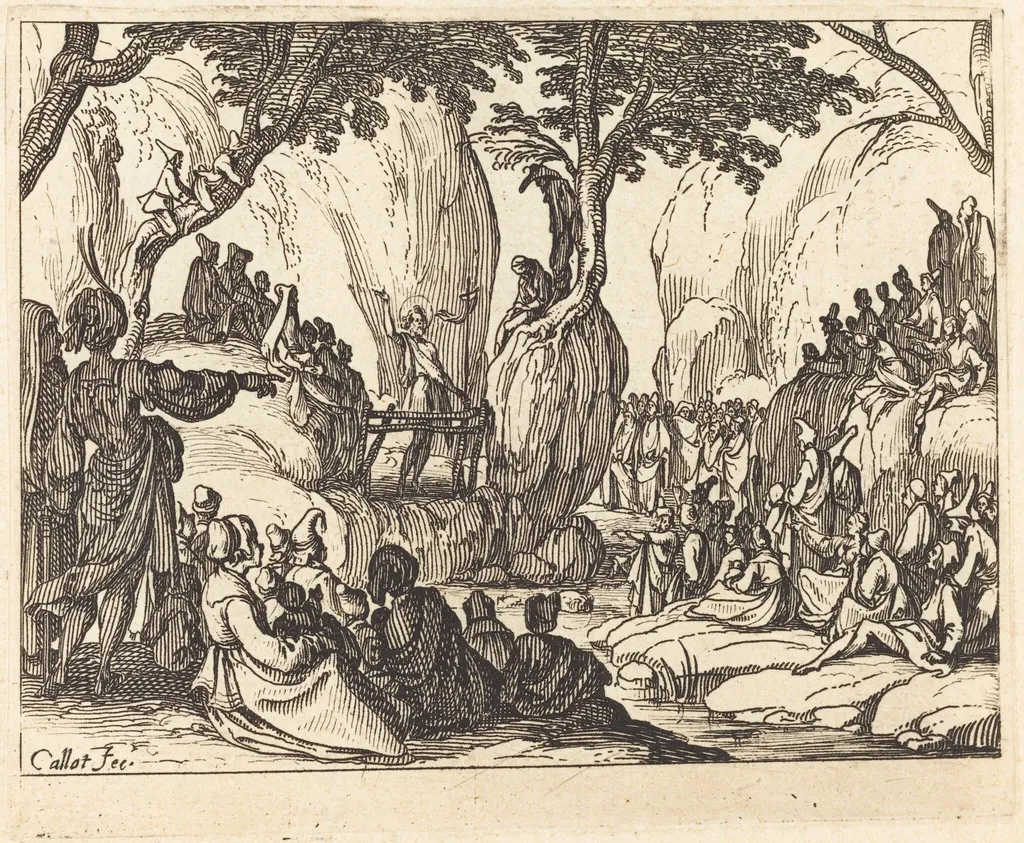 Saint John Preaching in the Desert, by Jacques Callot, ink, 1634
