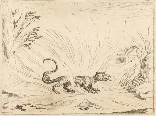 Salamander Surrounded by Flames, by Jacques Callot