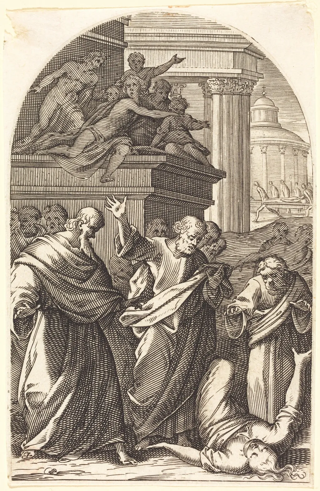 Sapphira Punished by Death, by Jacques Callot, ink, 1610