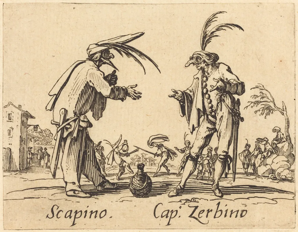 Scapino and Cap. Zerbino, by Jacques Callot, ink, 1622