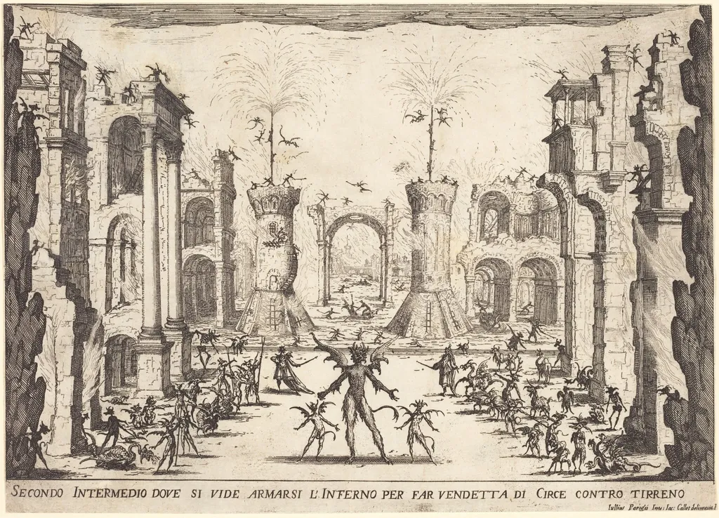 Second Intermezzo, by Jacques Callot, ink, 1617
