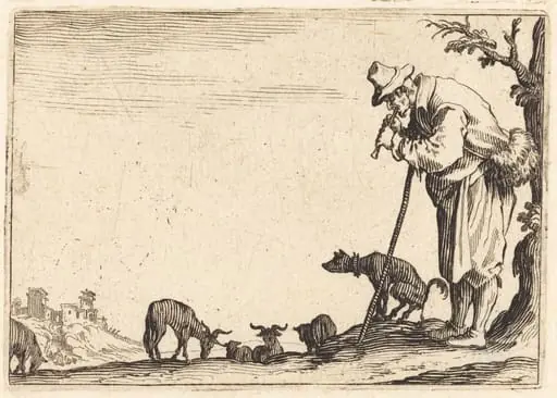 Shepherd Playing Flute, by Jacques Callot