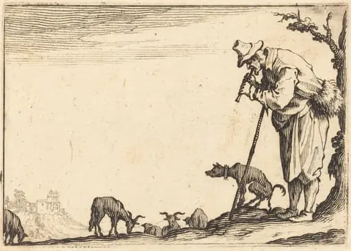 Shepherd Playing Flute, by Jacques Callot