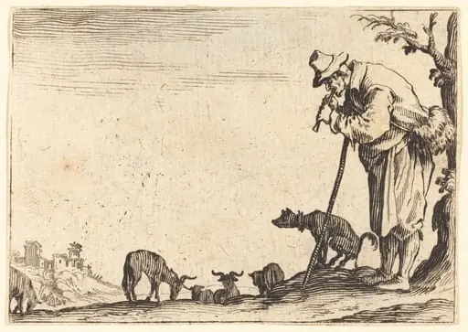 Shepherd Playing Flute, by Jacques Callot