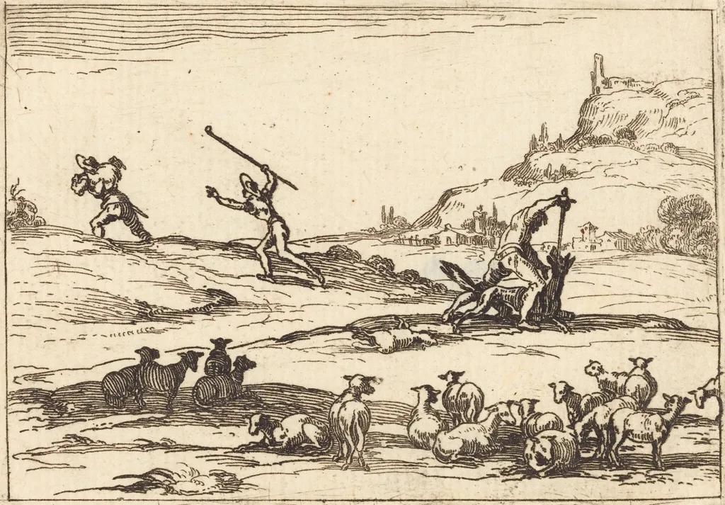 Shepherds Defending their Herds, by Jacques Callot, ink, 1628