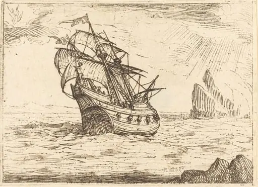 Ship Navigating Near Rocks, by Jacques Callot