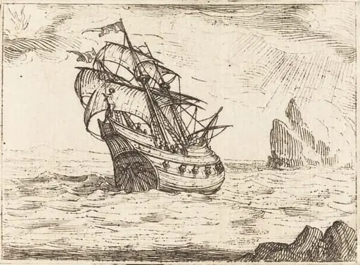 Ship Navigating Near Rocks, by Jacques Callot