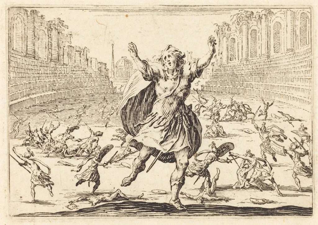 Skirmish in a Roman Circus, by Jacques Callot, ink, 1622