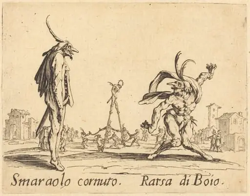 Smaralo Cornuto and Ratsa di Boio, by Jacques Callot