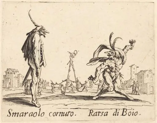 Smaralo Cornuto and Ratsa di Boio, by Jacques Callot