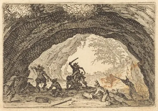 Soldiers Attacking Robbers, by Jacques Callot, 1622