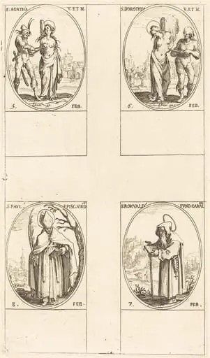 St. Agatha; St. Dorothy; St. Romuald of Ravenna; St. Paul, Bishop of Verdun, by Jacques Callot