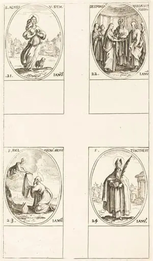St. Agnes; The Marriage of the Virgin; St. Ildefonsus; St. Timothy, by Jacques Callot