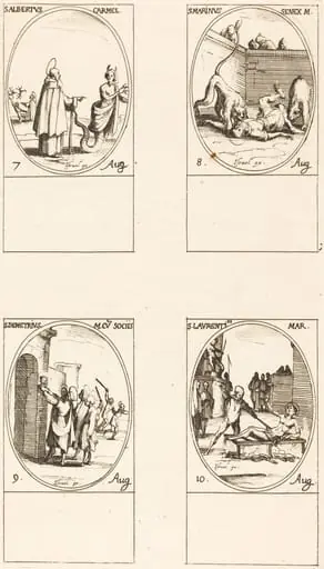 St. Albert of Sicliy, Carmelite; St. Martinus;St. Demetrius and Companions; St. Lawrence, by Jacques Callot