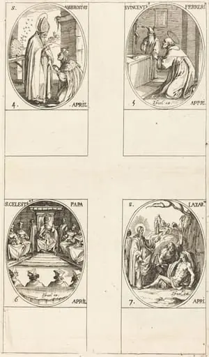 St. Ambrose; St. Vincent Ferrer; St. Celestin; St. Lazarus, by Jacques Callot