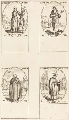 St. Apollonia; St. Guillaume; St. Scholastica; St. Saturnin, by Jacques Callot