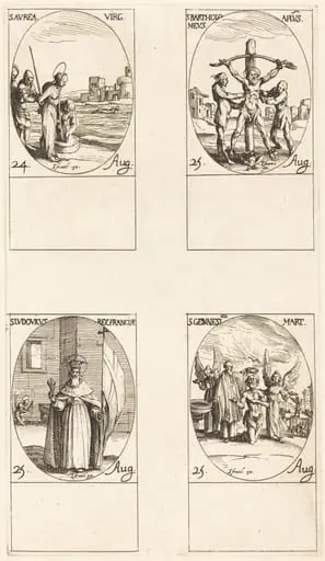 St. Aurea; St. Bartholomew; St. Louis; St. Genesius, by Jacques Callot