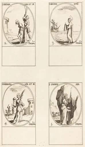St. Bibiana; St. Birinus; St. Barbara; St. Sabbas, by Jacques Callot