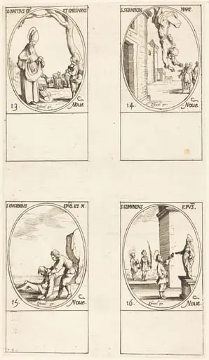 St. Brice; St. Serapion; St. Eugenius; St. Edmund, by Jacques Callot