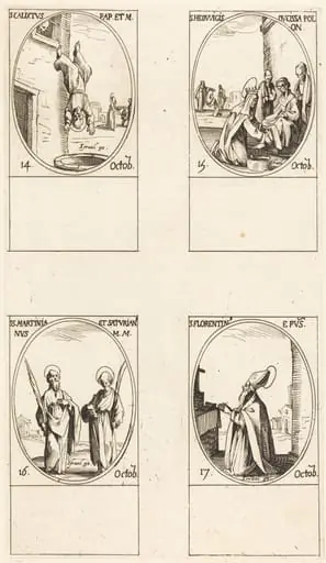 St. Calixtus; St. Hedwiges; Sts. Martinian and Saturian; St. Florentinus, by Jacques Callot