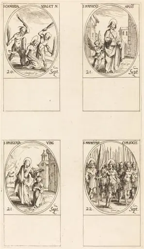 St. Canida; St. Matthew; St. Ipigenia; St. Maurice and Companions, by Jacques Callot