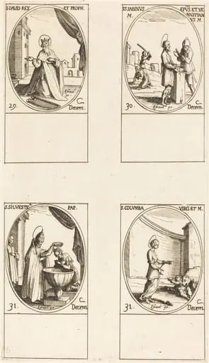 St. David, King and Prophet; Sts. Sabinus and Venustianus; St. Sylvester; St. Colomba, by Jacques Callot