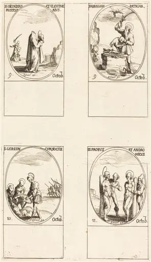St. Dionysius, Rusticus & Eleutherius; St. Abraham; St. Gereon & Companions; Sts. Probus & Andronichus, by Jacques Callot