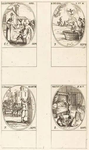 St. Eleutherius, Abbot; St. Regina; St. John; The Nativity of the Virgin, by Jacques Callot