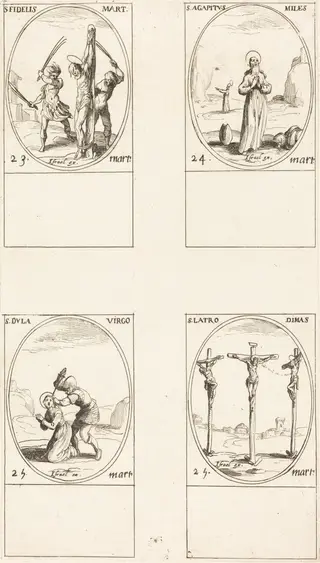 St. Fidelis; St. Agapetus; St. Dula; St. Latro Dimas, by Jacques Callot, 1634