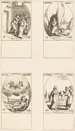 St. Frederick; St. Arsenius, Hermit; St. Elias, Prophet; St. Joseph the Just, by Jacques Callot