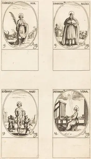 St. Hippolytus; St. Radegund, Queen; St. Cassian; St. Athanasia, by Jacques Callot