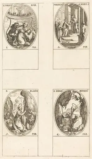 St. Ignatius; Purification of the Virgin; St. Blaise; St. Isidore, by Jacques Callot