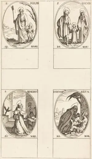 St. Joseph; St. Joachim; St. Benedict, Abbot; St. Catharine of Sweden, by Jacques Callot