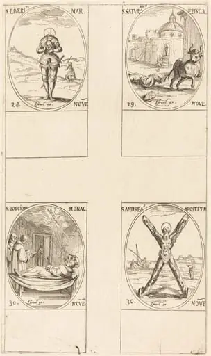 St. Liverius; St. Saturninus; St. Joscion; St. Andrew, by Jacques Callot