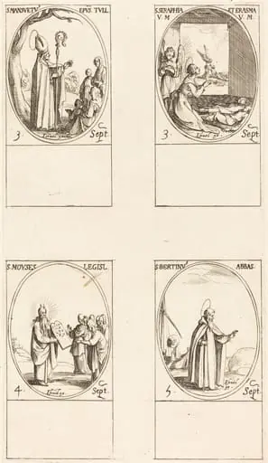 St. Mansuetus; Sts. Serapia and Erasma; Moses; St. Bertin, Abbot, by Jacques Callot