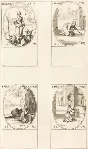 St. Margaret of Antioch; St. Praxedes; St. Mary Magdalene; St. Bridget of Sweden, by Jacques Callot