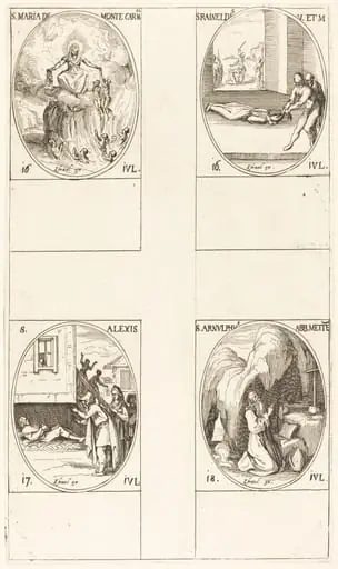 St. Mary of Mont Carmel; St. Raineldis; St. Alexis; St. Arnold of Metz, by Jacques Callot