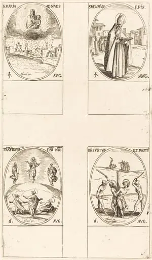 St. Mary of Snow; St. Memmius, Bishop; The Transfiguration; Sts. Justus and Pastor, by Jacques Callot